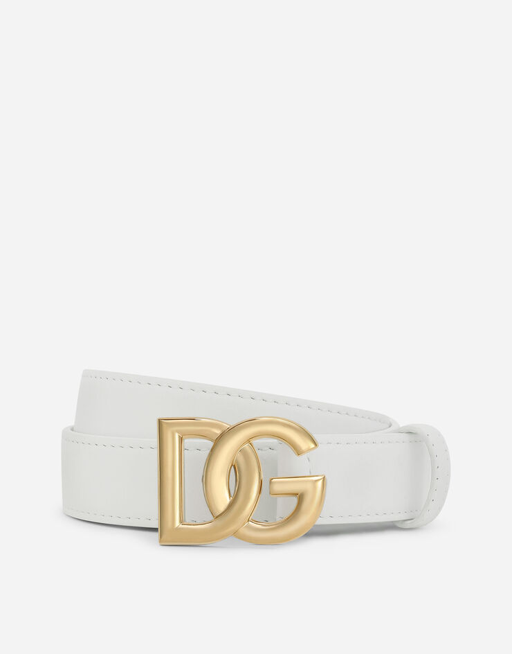 Dolce & Gabbana Ceinture en cuir de veau avec logo DG Blanc BE1447AW576