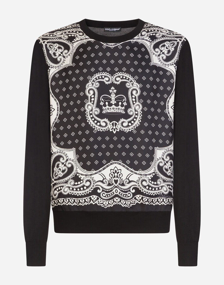 Dolce & Gabbana CREW NECK WOOL AND SILK SWEATER IN BANDANA PRINT BLACK GX868TJAMM9