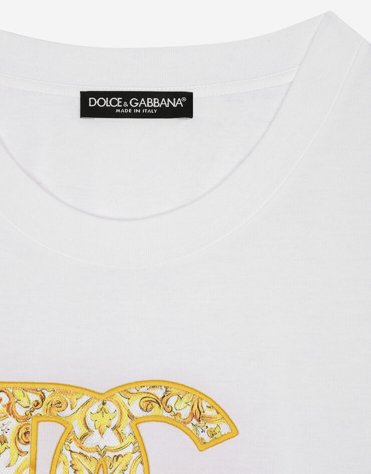 Cotton jersey T-shirt with majolica-print DG logo patch in 