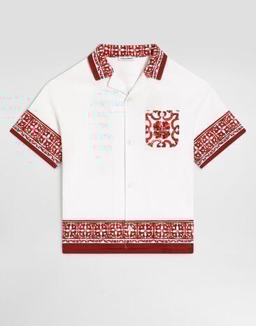 Dolce & Gabbana Рубашка из двойного пике в принте майолика Multicolor L4JS52II7KW
