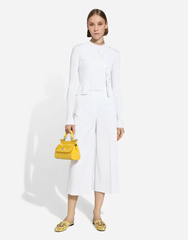 Dolce & Gabbana Ribbed viscose cardigan with metal DG logo pin White FXV24TJFMDH