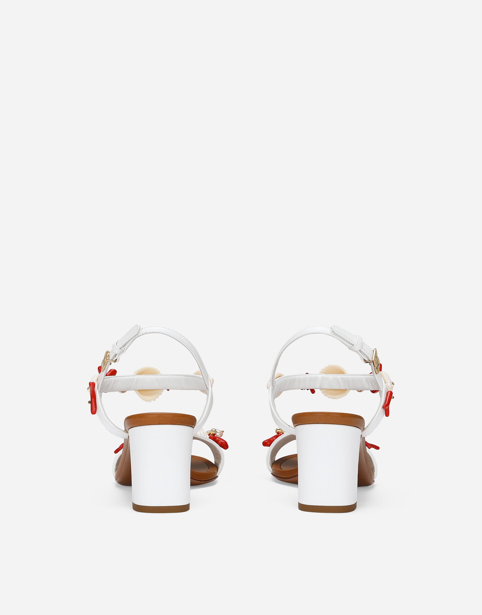 ◆直営店◆【Dolce&Gabbana】コーラルエンブロイダリー サンダル ホワイトのウィメンズ コーラルエンブロイダリー ナッパレザー