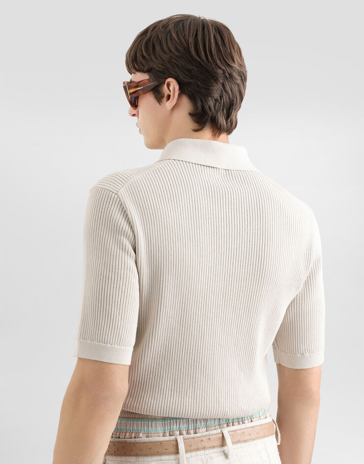 Dolce & Gabbana Micro-rib cotton polo shirt Cream GXZBJZJBCJC