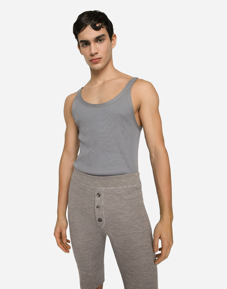 Fine-rib cotton singlet in Grey for Men