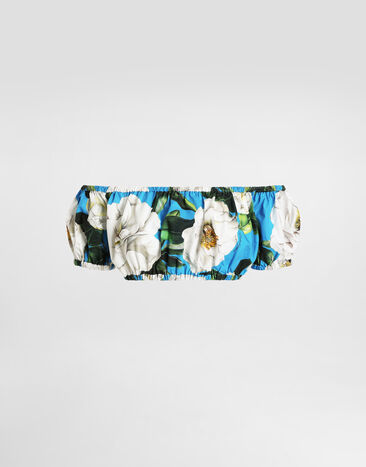 Dolce & Gabbana Top de algodón con escote Bardot y estampado de gardenias Imprima F755RTHS5TJ