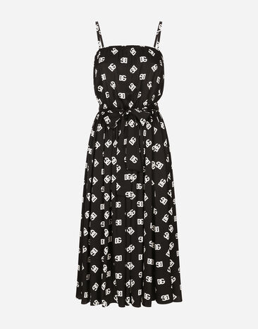 Dolce & Gabbana Charmeuse calf-length dress with all-over DG logo print Print F6DLKTFSA4I