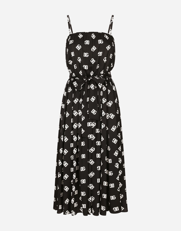 Dolce & Gabbana Charmeuse calf-length dress with all-over DG logo print Print F6DLKTFSA4I