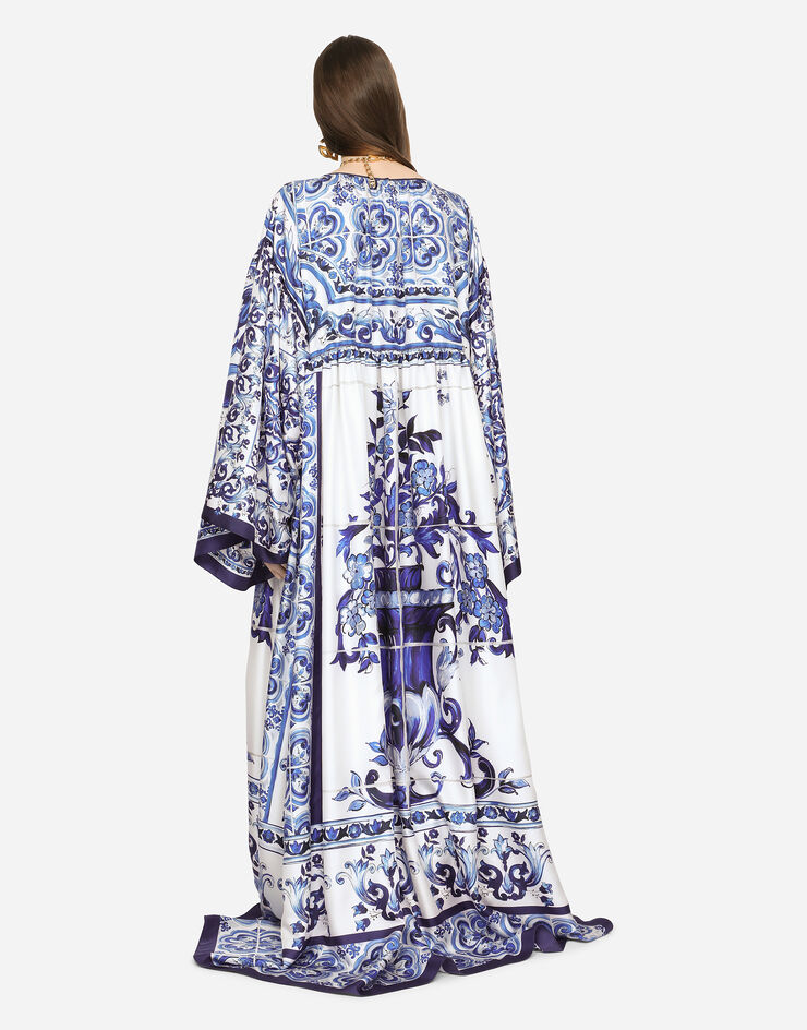 Dolce & Gabbana Kaftan aus Seidentwill mit Majolika-Print Mehrfarbig F6ALQTHI1BM