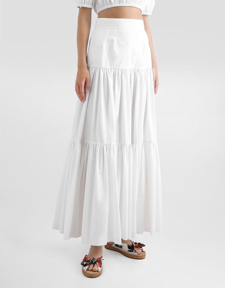 Dolce & Gabbana 러플 장식 롱 코튼 스커트 화이트 F4A8QTFU61A