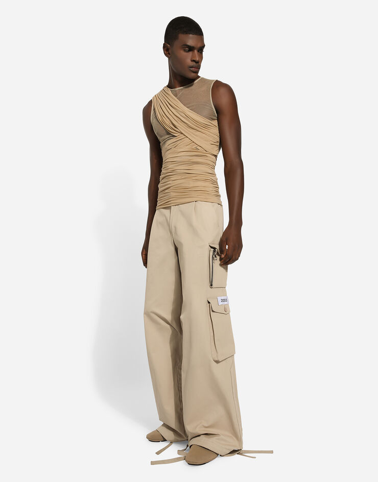 Dolce & Gabbana T-shirt in tulle stretch con drappeggio Cipria G8RW3TG7M7S