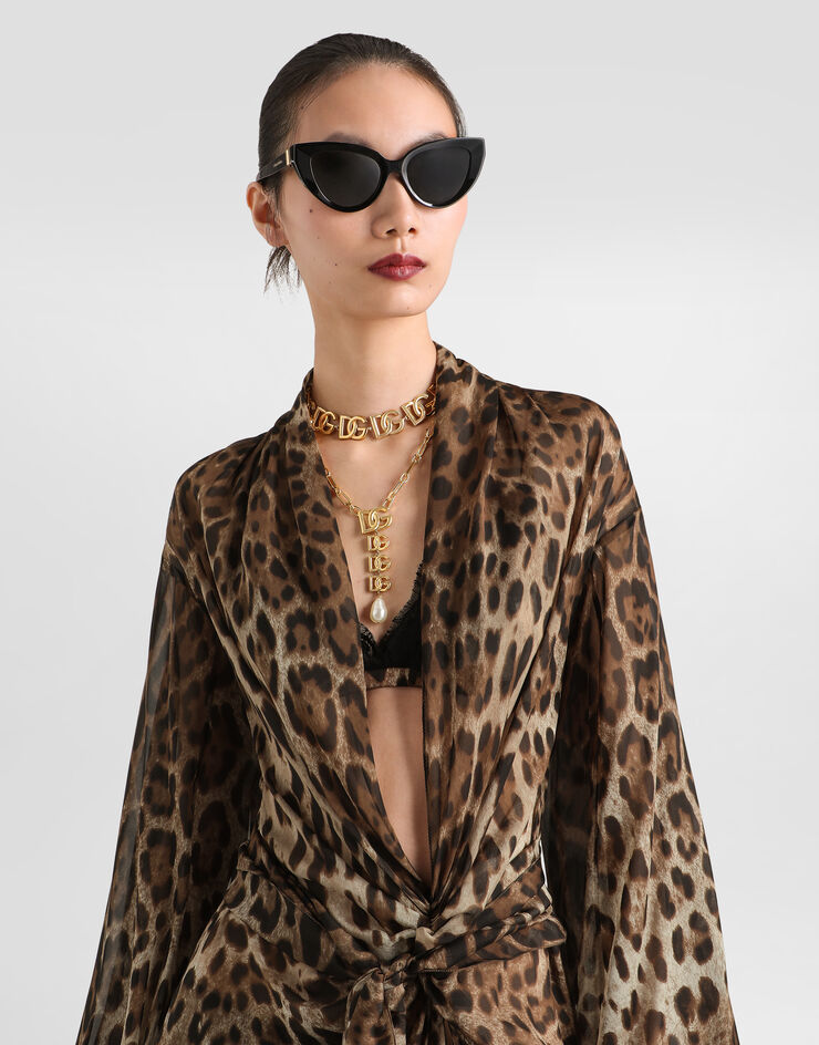 Dolce & Gabbana Kleid aus Chiffon mit Leo-Print Drucken F612JTFS1AR