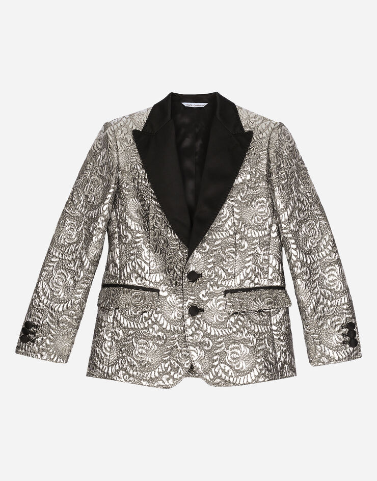 Dolce & Gabbana Giacca monopetto in jacquard laminato Argento L41J73FJMZ3