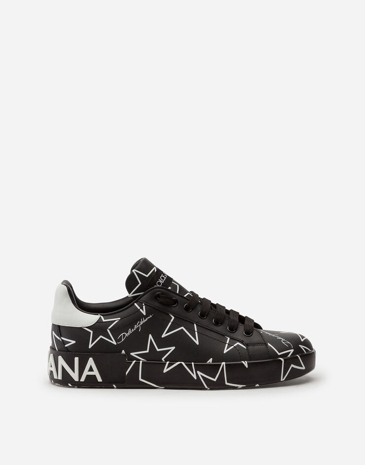 Dolce & Gabbana CALFSKIN NAPPA PORTOFINO SNEAKERS WITH MIXED STAR PRINT BLACK CK1544AJ609