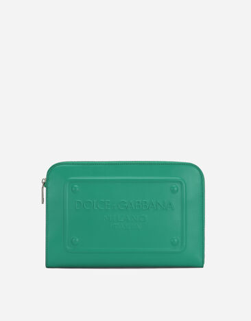 Dolce & Gabbana Small calfskin pouch with raised logo Grey BM1751AG218