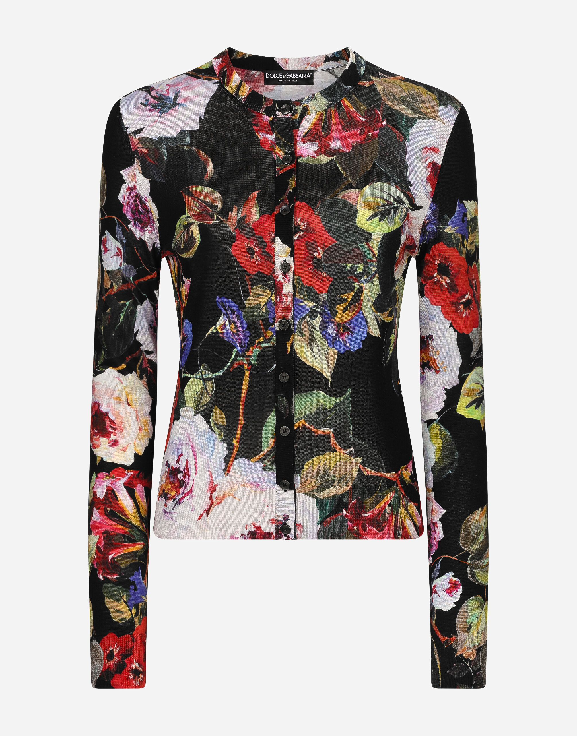 Silk cardigan with rose garden print