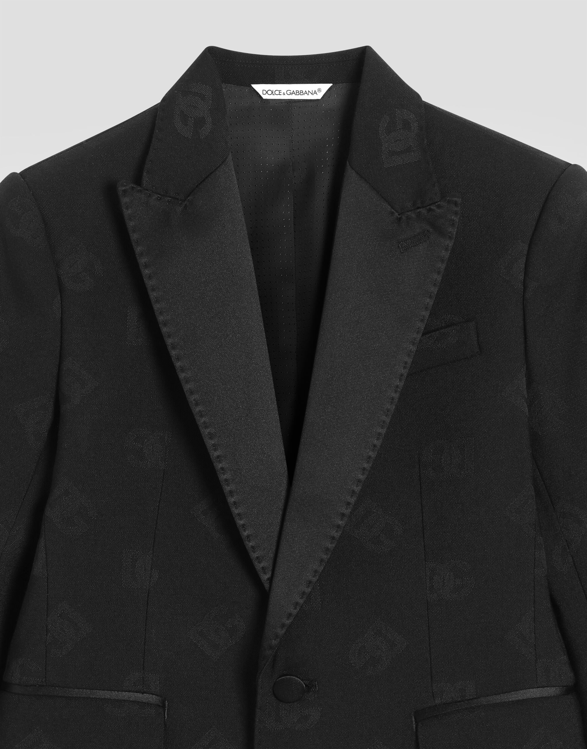 Single-breasted wool jacquard tuxedo jacket with DG logo in Black