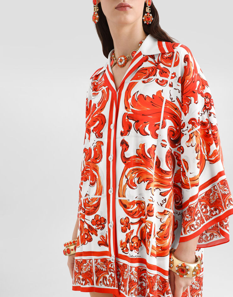 Dolce & Gabbana Majolica-print charmeuse shirt Multicolor F5T75TGDDRJ