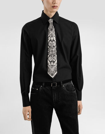 Dolce & Gabbana Corbata en sarga de seda con estampado de mayólica Multicolor GT147EG0WV7