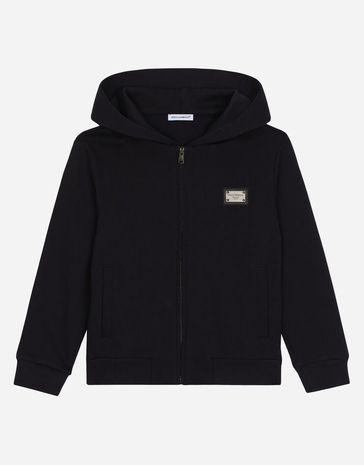 Dolce & Gabbana Sweat-shirt zippé avec capuche et plaquette à logo Bleu L4JW2VG7I2P