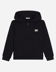 Dolce & Gabbana Zip-up hoodie with logo tag Blue L4JWFNG7IXP