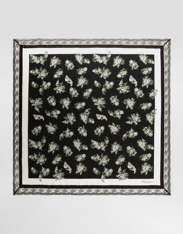 Dolce & Gabbana 90x90 small flower bouquet-print silk twill scarf with lace insert Multicolor FN118RGDDUI