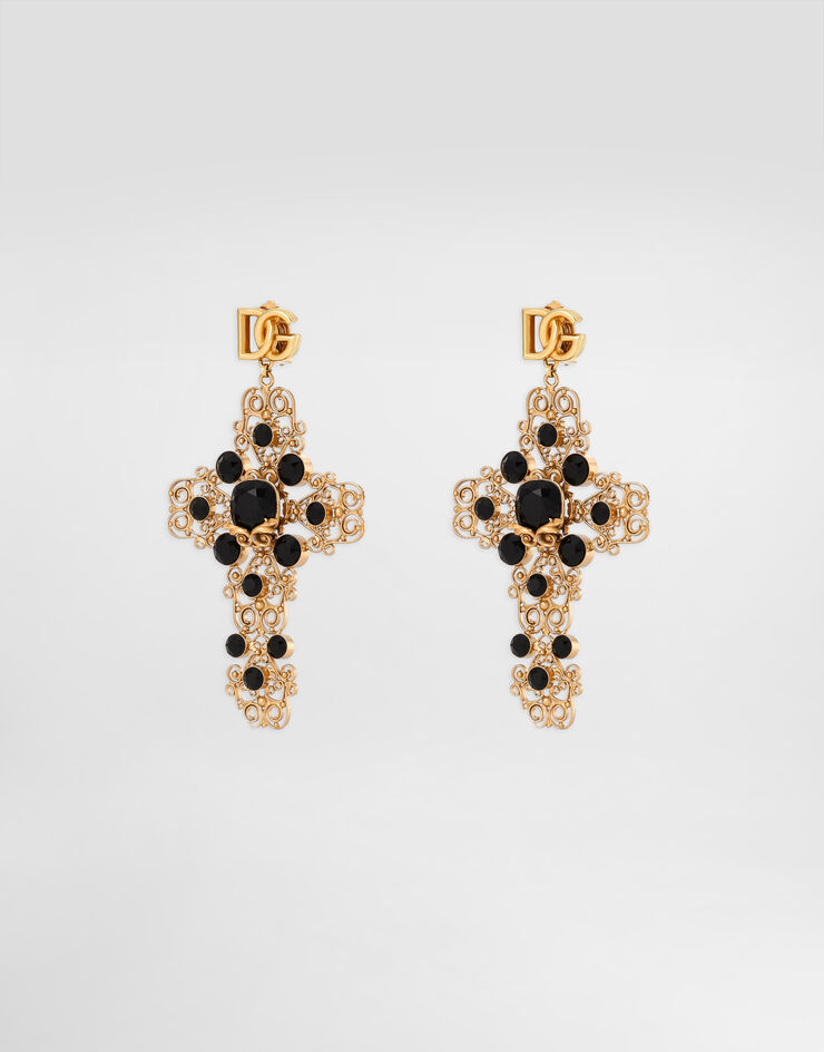 Dolce & Gabbana Drop earrings with filigree cross and DG logo Gold WER4C1W1111
