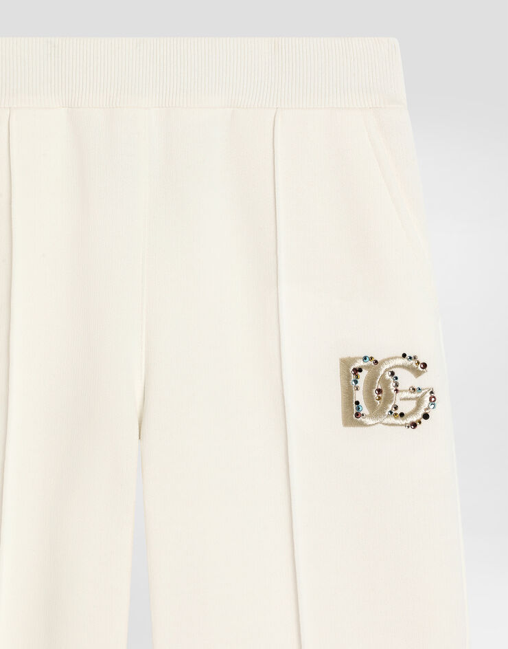 Dolce & Gabbana Fleece trousers with DG embroidery and rhinestones White L5JPE3G7PVI