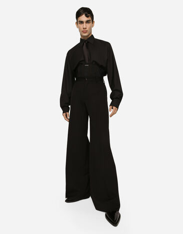 Dolce&Gabbana Camisa de lana y seda con placa con logotipo Negro G5LE2TGG917