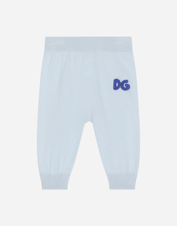 Dolce & Gabbana Plain knit pants with DG logo patch Azure L1KP07JACT9