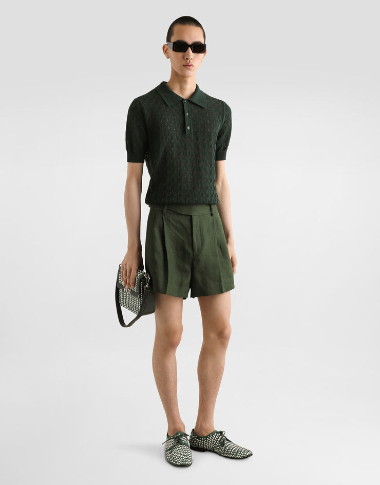 Dolce & Gabbana Bermudas de tela de lino con doble pinza Verde GP10WTFU4MC