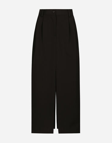 Dolce & Gabbana Falda longuette de tubo estilo esmoquin en gabardina de lana Negro F7AI3THLMAA