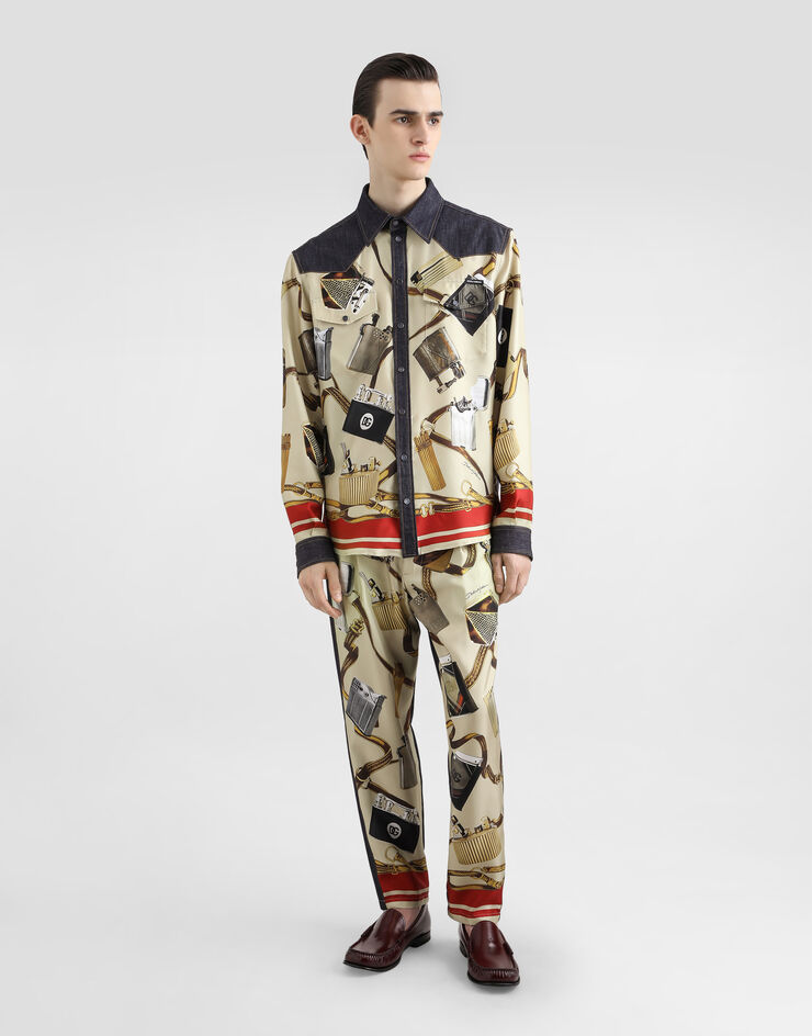 Dolce & Gabbana Silk and denim shirt with lighter print Multicolor G5MO3DG8MD8