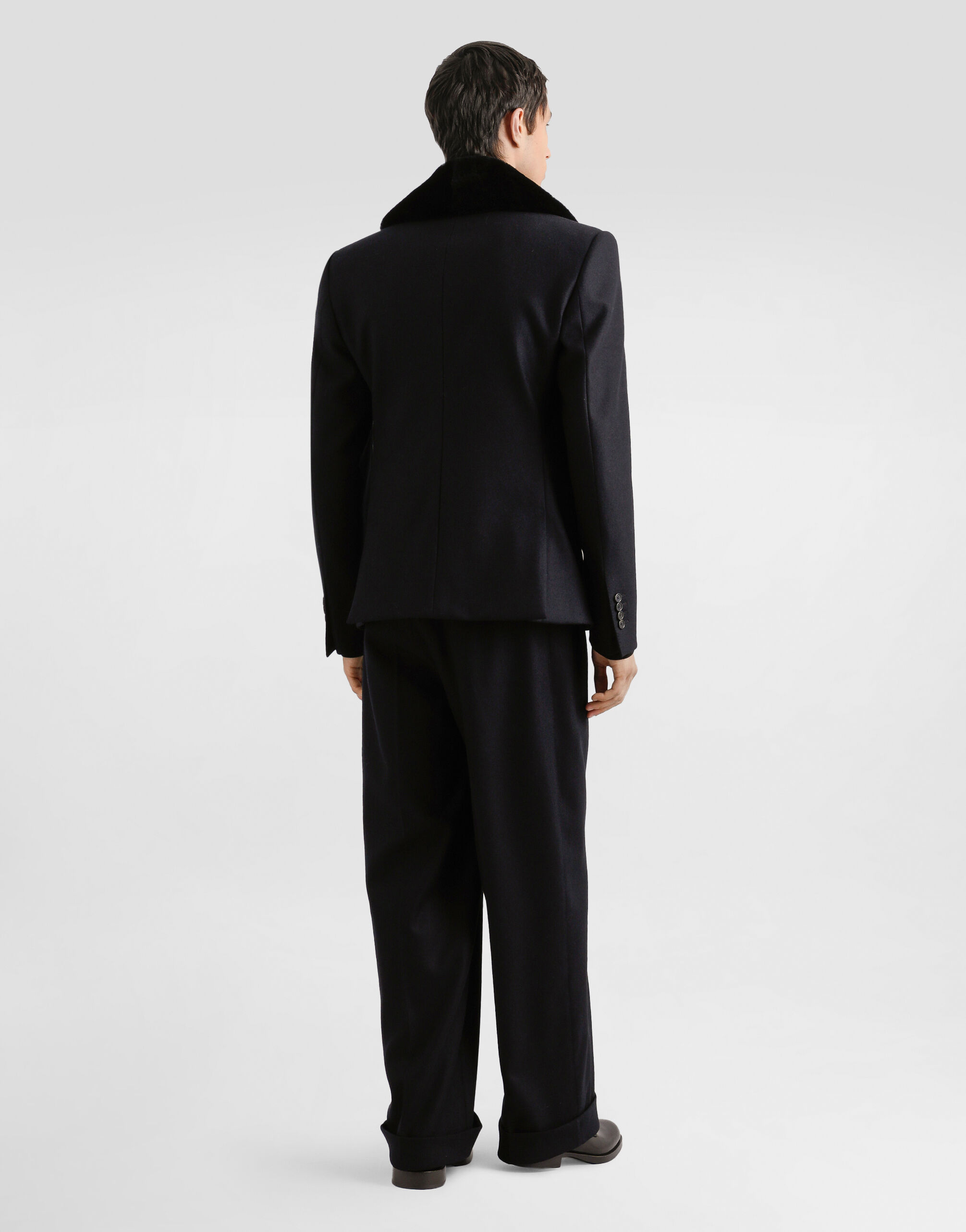 Blackのメンズ シアリング カラー ダブルブレスト ジャケット