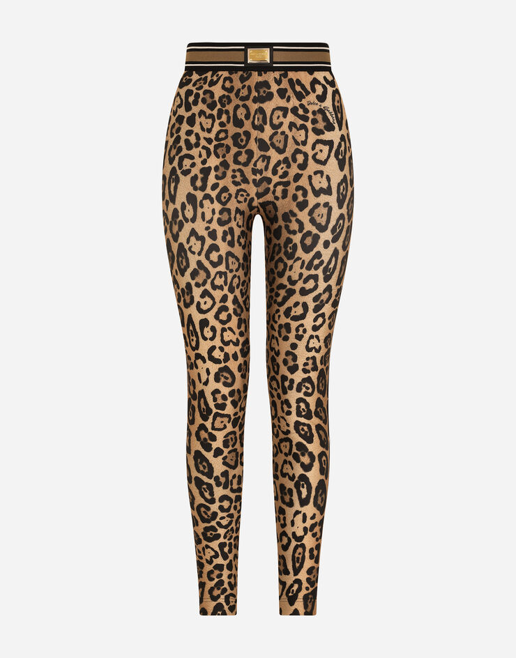 Leopard-print spandex/jersey leggings in Multicolor for