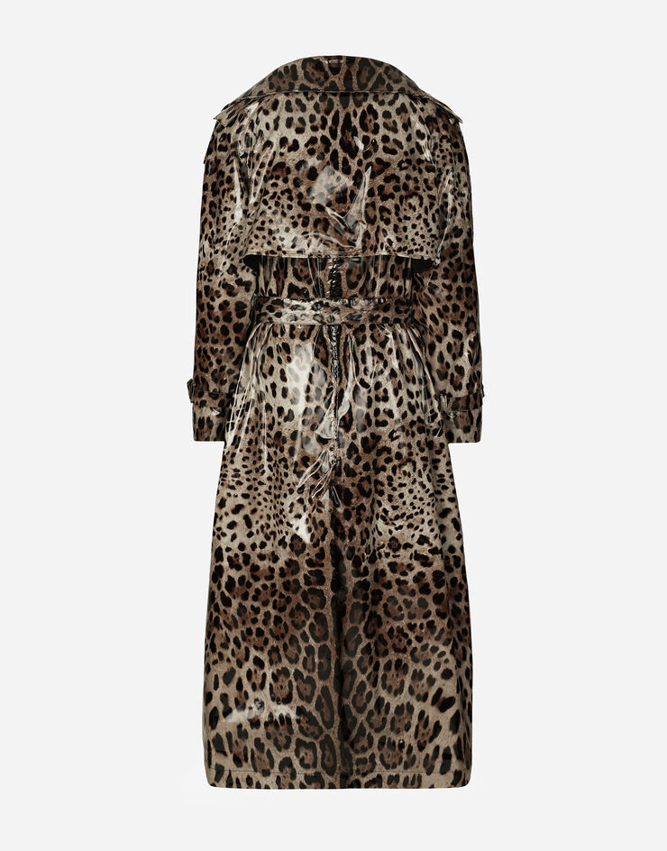 Dolce & Gabbana Trenchcoat aus beschichtetem Satin Leoprint Print F0D1NTFSRNH