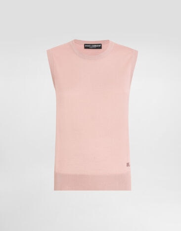 Dolce & Gabbana Wool tank top with DG logo embroidery Pink FXT02ZJCVXF