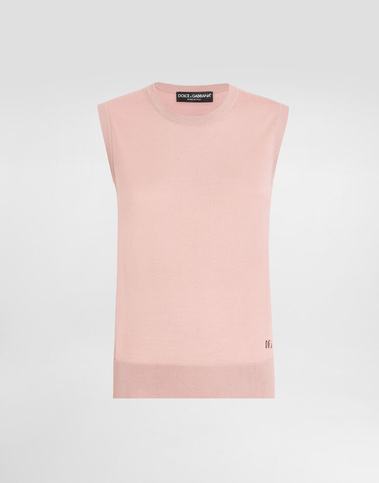 Dolce & Gabbana Tanktop aus Wolle mit DG-Logostickerei Pink FXT02ZJCVXF