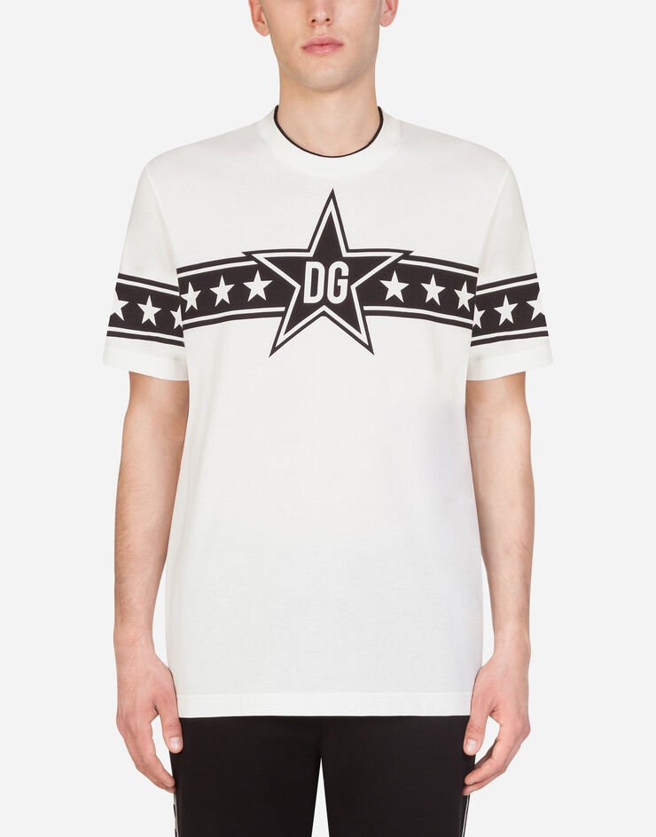 Dolce & Gabbana COTTON T-SHIRT WITH SMALL DG STARS PRINT CREAM G8KD0TFI7K5