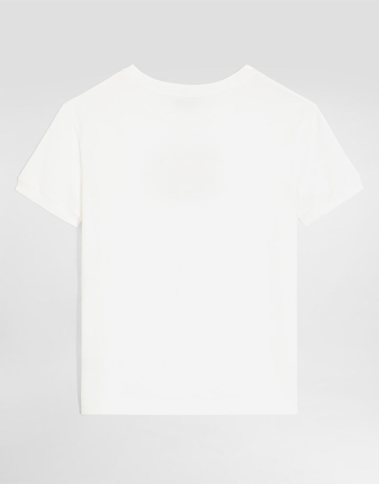 Dolce & Gabbana T-shirt en jersey avec broderie du logo en paillettes Dolce & Gabbana T-shirt en jersey avec broderie du logo en paillettes White L5JTNJG7P4E