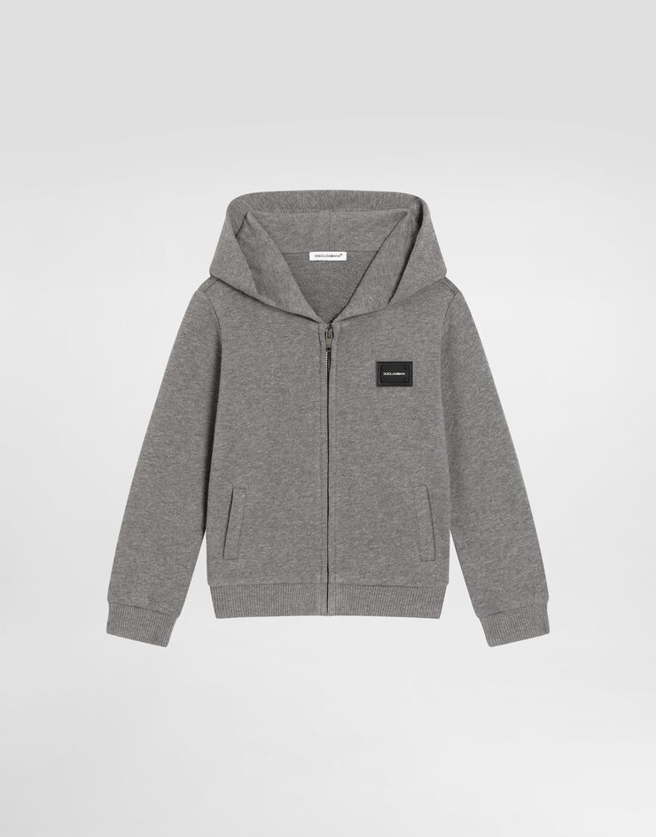 Dolce & Gabbana Sudadera de jersey con capucha y placa Gris L1JW2VG7OLJ
