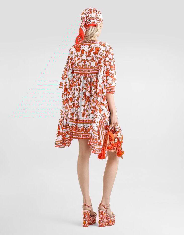 Dolce & Gabbana Long kaftan dress in majolica-print cotton Multicolor F614OTGDDRK