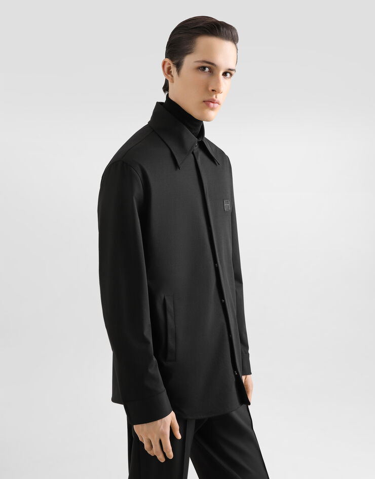 Dolce & Gabbana Hemd aus technischem Gewebe mit Plakette Schwarz G5LQ3TFUGS1