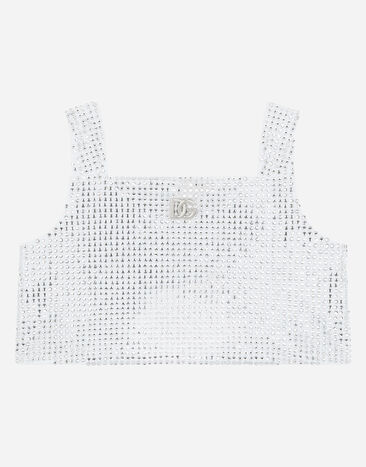 Dolce & Gabbana Kurzes Interlock-Top mit Thermostrass Weiss L5JN67G7C4P