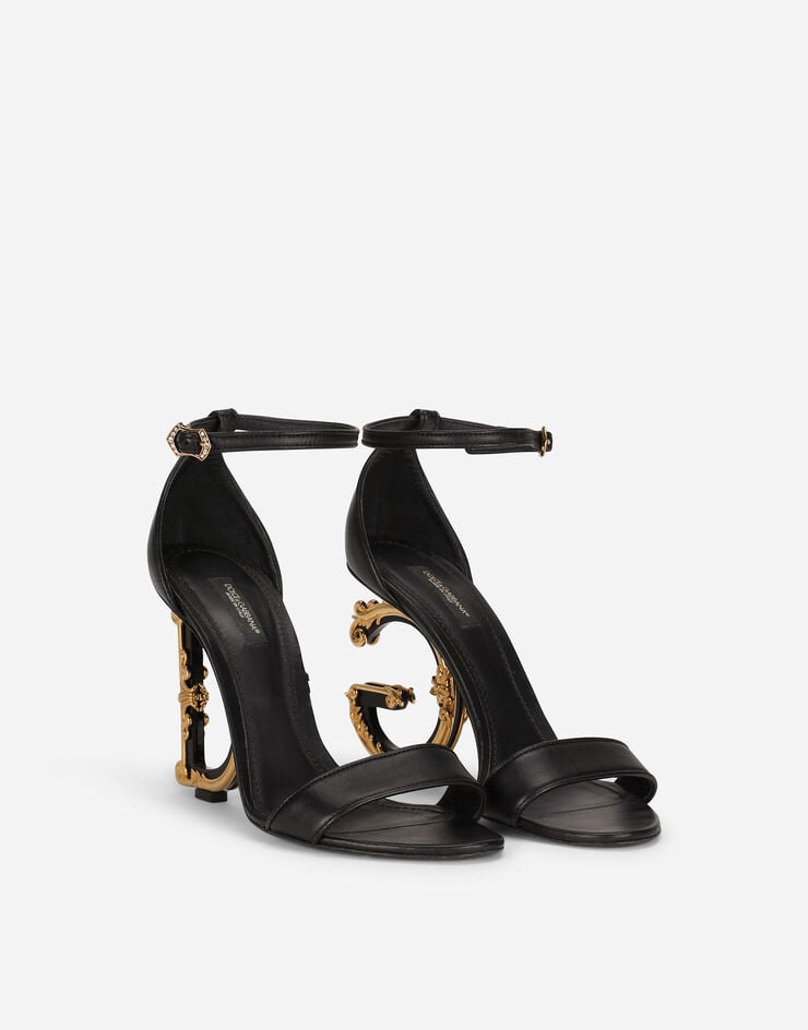 Dolce & Gabbana Nappa leather sandals with baroque DG detail Black CR0739AV967