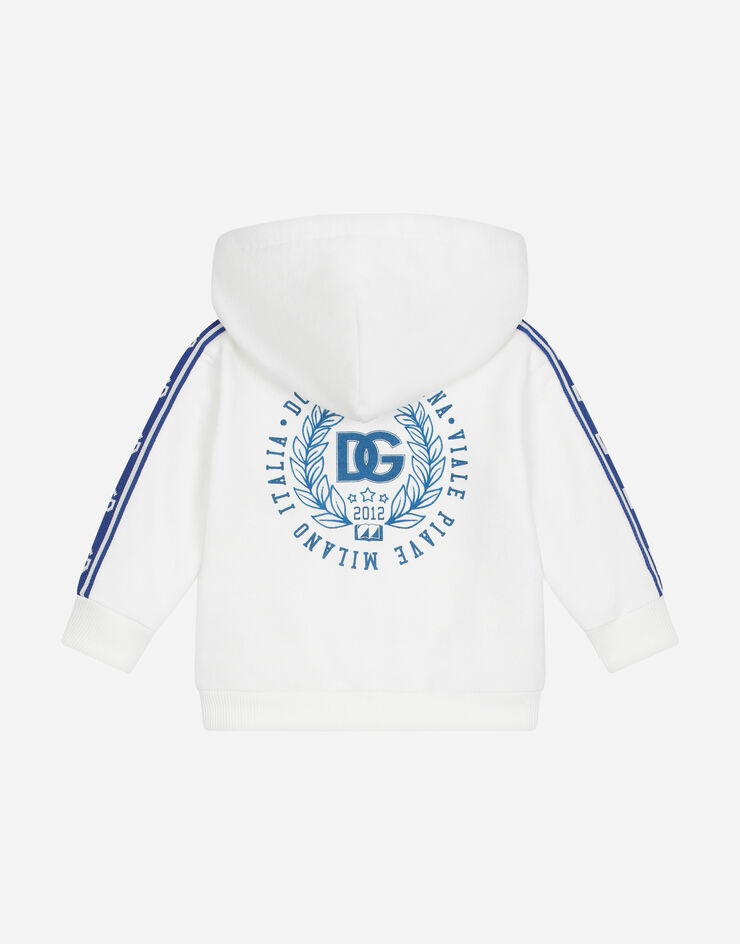 Dolce & Gabbana Felpa con cappuccio in jersey banda logo DG Bianco L1JWETG7D8H