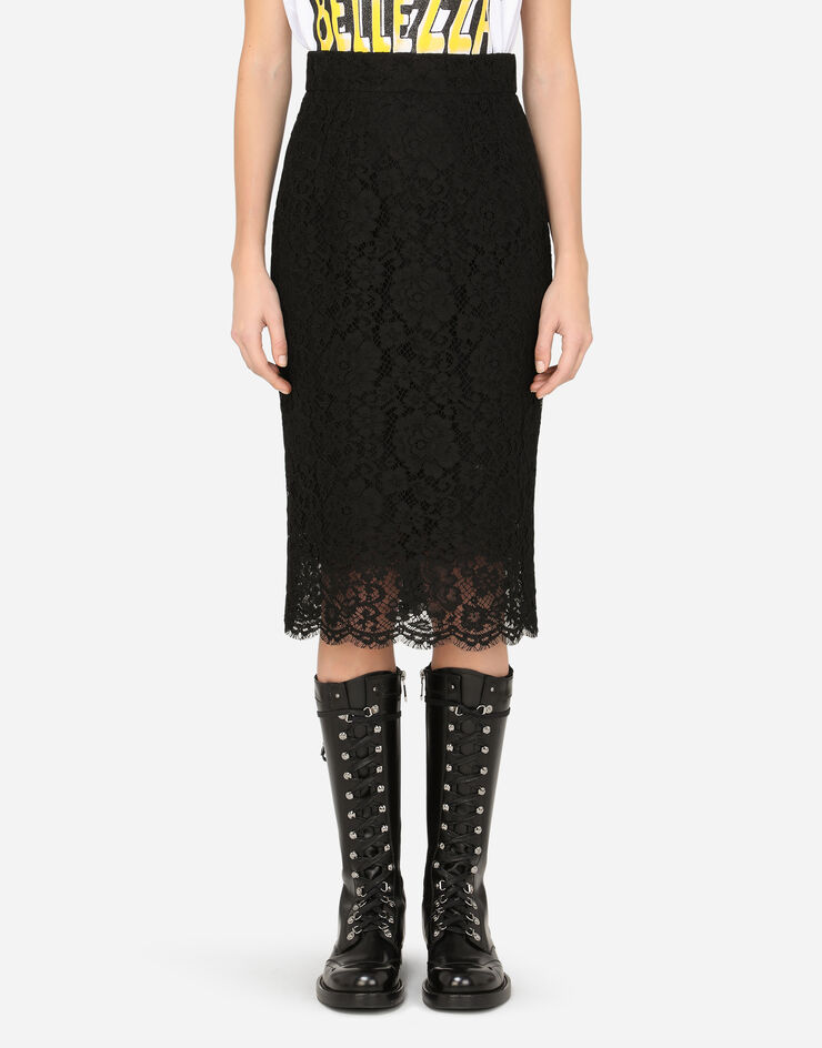 Dolce & Gabbana Falda de tubo longuette de encaje Negro F4BSQTHLMCK