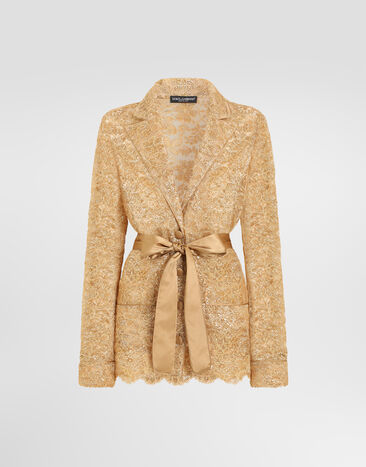 Dolce & Gabbana Lamé lace shirt Gold F5U83TILMFJ