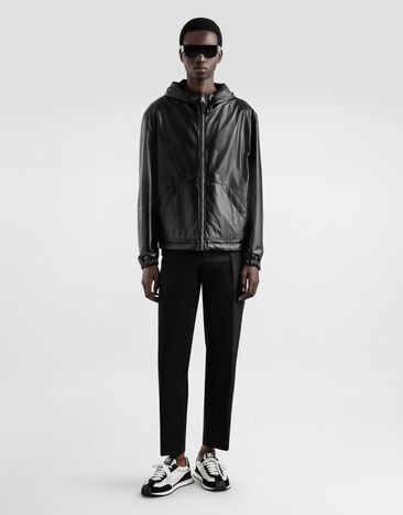Dolce & Gabbana Cazadora de piel y textil con capucha reversible Negro G9BKULGI909