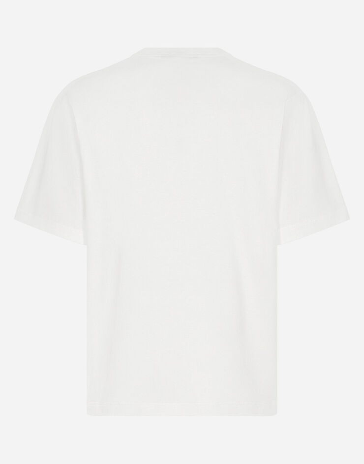 Dolce & Gabbana T-Shirt aus bedruckter Baumwolle mit Logostickerei Weiss G8PN9ZG7NYE