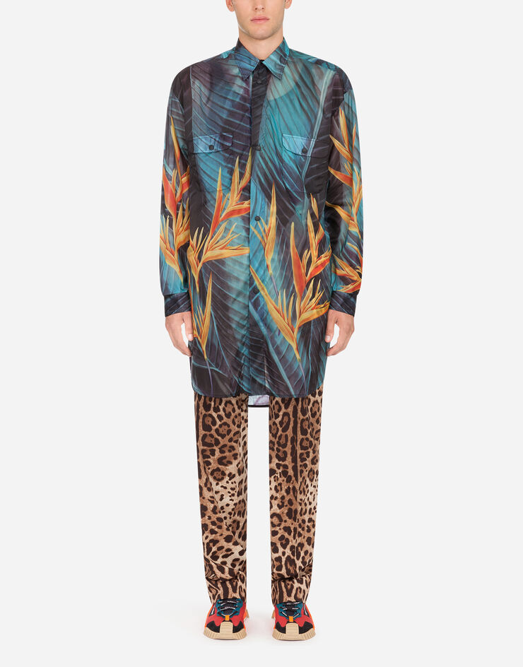Dolce & Gabbana RIPSTOP SHIRT WITH BIRD OF PARADISE FLOWER PRINT FLORAL PRINT G5HB1THHM5H